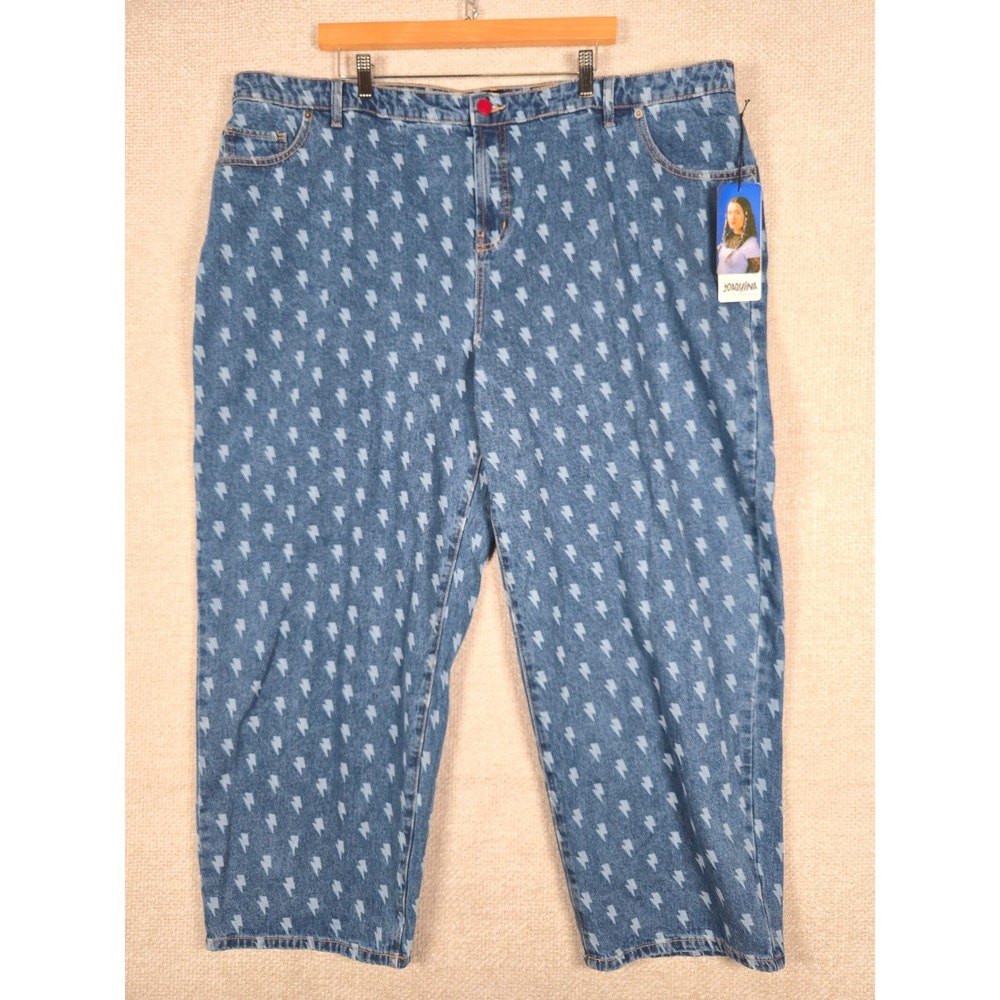 Joaquina for JCPenney Womens 22W Lightning Bolt Print Jeans Medium Wash Blue NEW